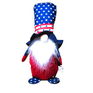 Gnome Plush Doll Patriotic Red White Blue Flag Hat Decorative 11 Inches Tall